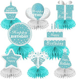Teal Blue Birthday Honeycomb Table Centerpieces Decorations for Women and Girls