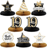 Happy 19th Birthday Gold Glitter Honeycomb Table Centerpieces Photo Prop