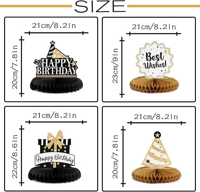 Happy 19th Birthday Gold Glitter Honeycomb Table Centerpieces Photo Prop