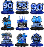 Happy 90th Birthday Blue Neon Honeycomb Table Centerpieces Decorations for Boys and Girls