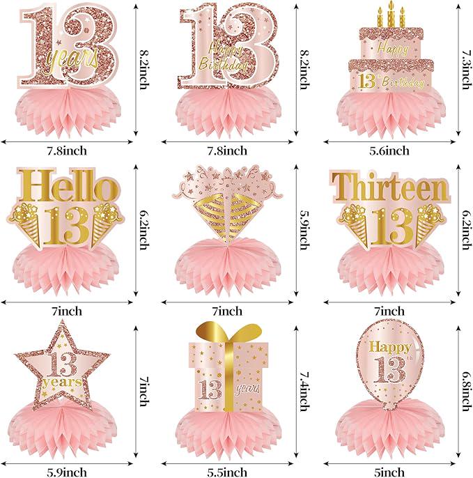 13th Birthday Rose Gold Honeycomb Table Centerpieces Decorations for Girls