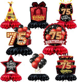 8pcs 75th Birthday Table Decorations Red and Black Honeycomb Centerpieces