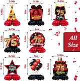 8pcs 75th Birthday Table Decorations Red and Black Honeycomb Centerpieces