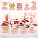 Pink Rose Gold 18th Birthday Honeycomb Table Centerpieces Decorations 9pcs