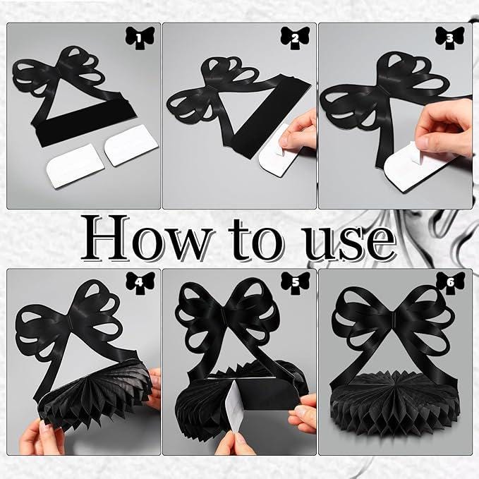 9 Pcs Black Bow Honeycomb Centerpieces Birthday Graduation Party Table Decorations