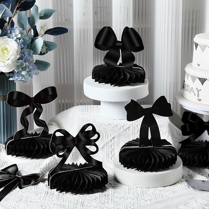 9 Pcs Black Bow Honeycomb Centerpieces Birthday Graduation Party Table Decorations