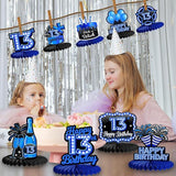 Happy 13th Birthday Blue Neon Honeycomb Table Centerpieces Party Decorations 9pcs