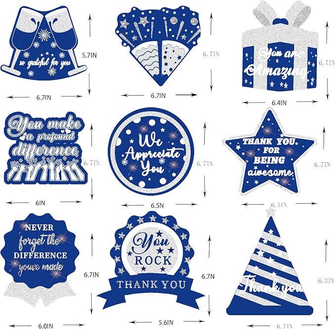 9PCS Appreciation Honeycomb Centerpieces Blue Silver Thank You Party Table Decor