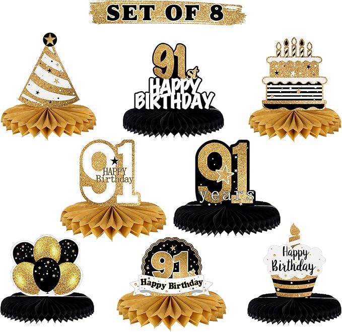 Happy 91st Birthday Honeycomb Table Centerpieces Party Table Decorations