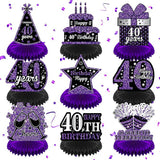9PCS Purple Black 40th Birthday Honeycomb Table Centerpieces Party Decor