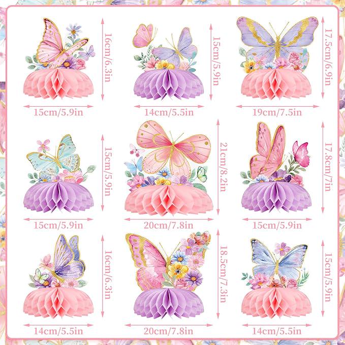 9PCS Butterfly Table Centerpieces Birthday Baby Shower Party Decorations