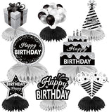 8PCS Black White Silver Birthday Honeycomb Table Centerpieces Party Decorations