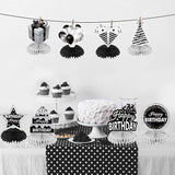 8PCS Black White Silver Birthday Honeycomb Table Centerpieces Party Decorations