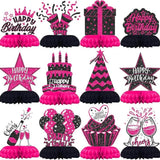 12PCS Hot Pink Black Birthday Honeycomb Table Centerpieces Party Decorations