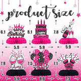 12PCS Hot Pink Black Birthday Honeycomb Table Centerpieces Party Decorations