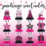 12PCS Hot Pink Black Birthday Honeycomb Table Centerpieces Party Decorations
