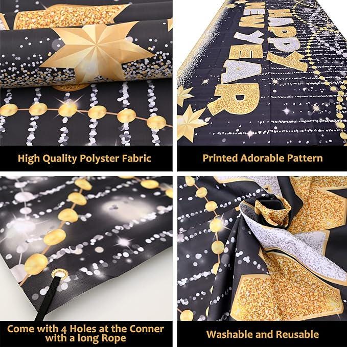 Large Happy New Year 2026 Banner for New Years Eve Party and Festive Decor