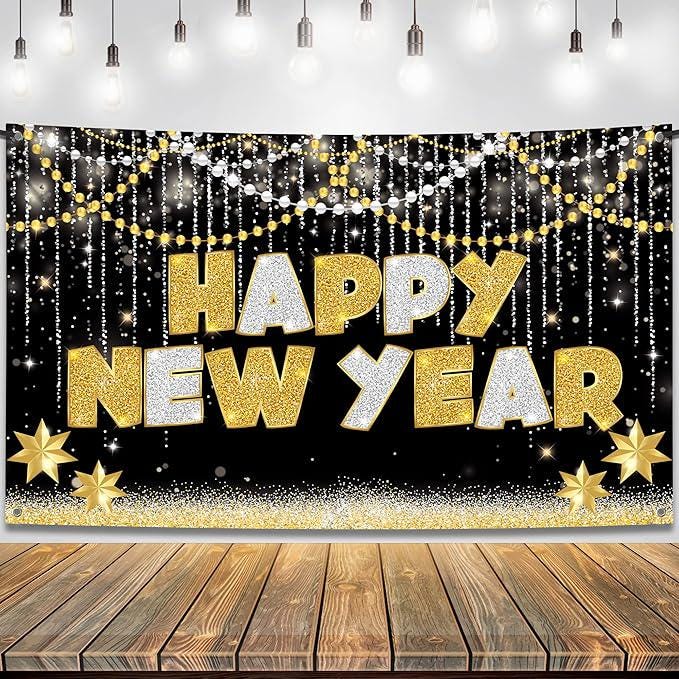 Large Happy New Year 2026 Banner for New Years Eve Party and Festive Decor