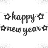 Glitter Happy New Year Black Banner 10 Feet New Years Eve Party Decor 2026