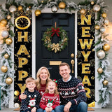 Happy New Year Door Banner 2026: Black & Gold Porch Decor