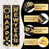 Happy New Year Door Banner 2026: Black & Gold Porch Decor