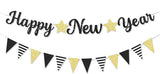 Glitter Happy New Year 2026 Banner Black New Years Eve Party Decorations
