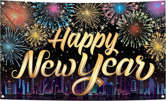Extra Large Happy New Year Banner 72x44 Inch Firework Backdrop Party Decor 2026