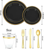 350 Pcs Black Gold Plates Cups Napkins Silverware Disposable Tableware Set