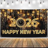 Happy New Year Banner 2026 72x44 Inch Huge Backdrop Party Decorations