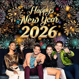 Happy New Year Banner 2026 Firework Backdrop Party Decorations