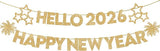 Glitter Gold Happy New Year Banner 2026 10 Feet Hello 2026 Party Decor