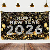 Large Happy New Year Banner 2026 72x44 Inch Party Decorations and NYE Supplies