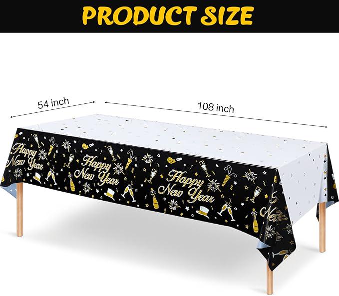 Black & Gold New Year Tablecloths 2026, Party Table Covers, 3-Piece Set