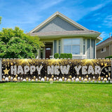 Black Gold Happy New Year Banner 2026 XL Yard Sign Fence Party Decorations