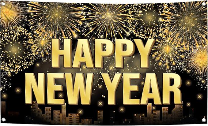 XL Happy New Year Banner 2026 72x44 Inch Backdrop NYE Party Decorations
