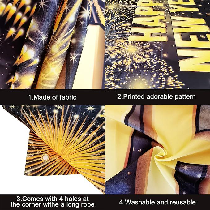 XL Happy New Year Banner 2026 72x44 Inch Backdrop NYE Party Decorations