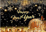 8x6FT Black Gold Happy New Year Backdrop 2026 NYE Party Photography Decor