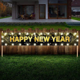 Large Happy New Year Yard Sign Black and Gold Banner 118x20 Inch