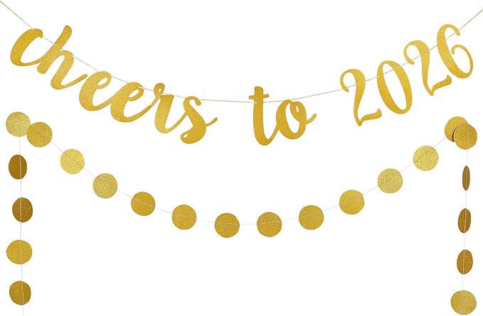 Gold Cheers to 2026 Happy New Year Banner Party Decor and Eve Supplies