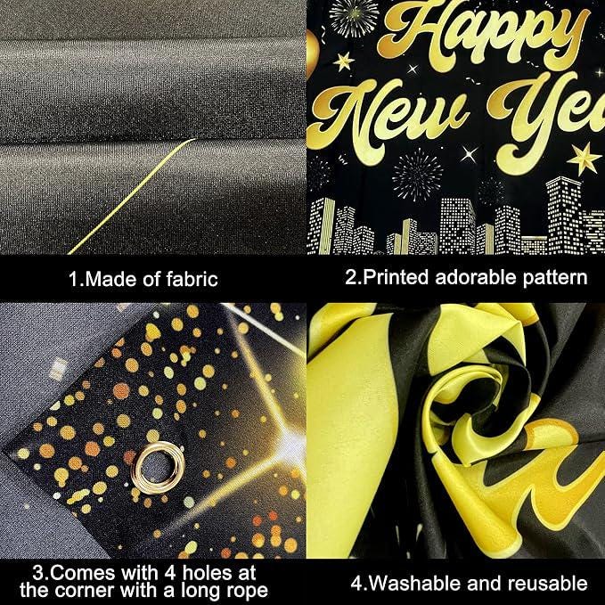 Extra Large Happy New Year 2026 Banner 72x44 Inch Party Backdrop Decor