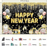 Black and Gold Happy New Year 2026 Banner Backdrop 7x5ft Party Decor