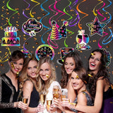 Neon Themed Happy New Year 2026 Banner Hanging Swirls Party Decor