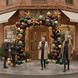 Winter Christmas Balloon Garland with Maroon Green Gold Balloons and Snowflakes