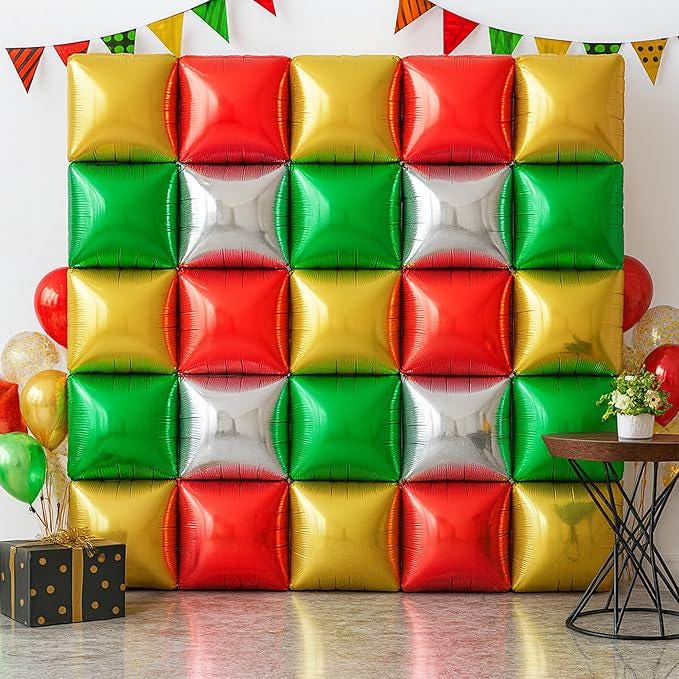Red Green Gold Silver Foil Balloons Pack of 25 for Christmas and Party Decor