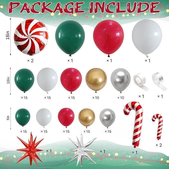 Christmas Balloon Arch Kit 129Pcs Red Green Confetti Balloons for Holiday Party