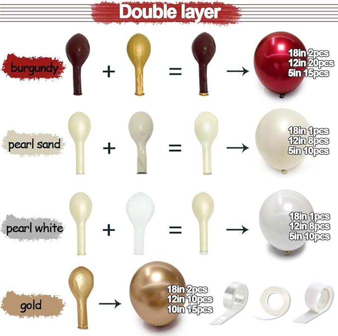 Burgundy Gold Balloon Garland Arch Kit White Maroon Red Balloons for Party Decor