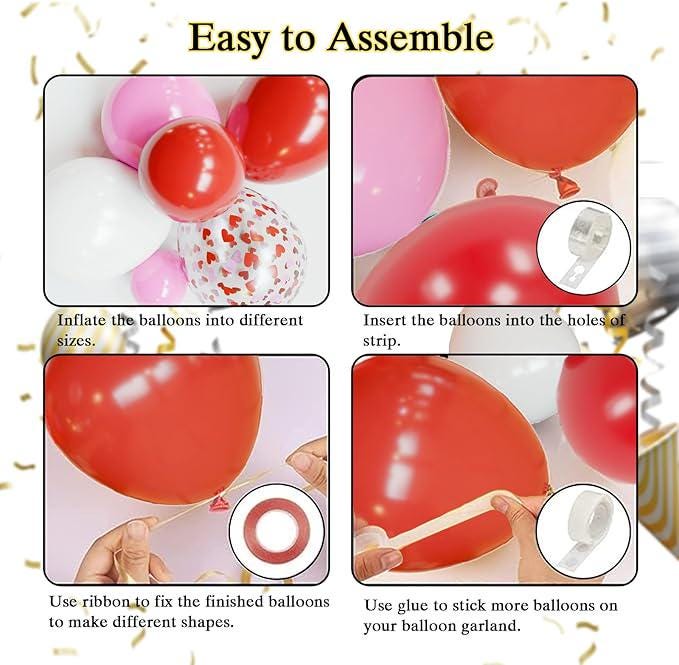 Red Pink Balloon Arch Kit Different Sizes Foil Heart Valentines Birthday Wedding Decor