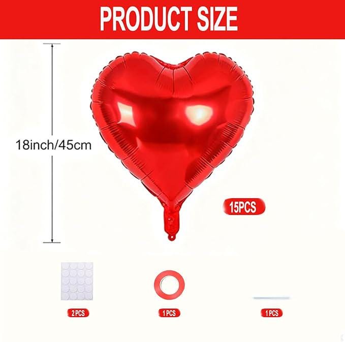 Heart Shaped Red Foil Balloons 15 Pack 18 Inch Valentines Day Party Decor