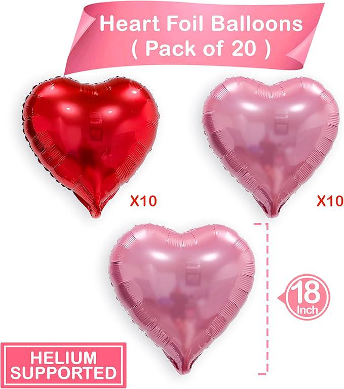 Pink Red Heart Balloons 20PCS 18 Inch Valentines Birthday Wedding Anniversary Party