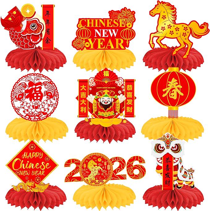 2026 Chinese New Year Honeycomb Centerpieces 12pcs Lunar Festival Party Table Decor